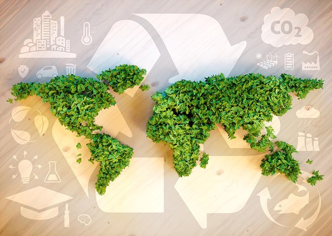 Wereldkaart gemaakt van bladeren  - Recycling