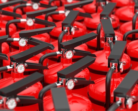 Red small fire extinguishers