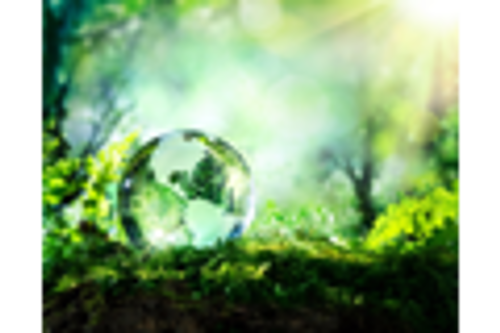 Globe in green landscape