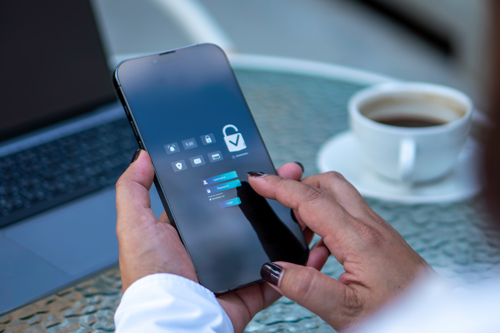 Person working on a mobile phone