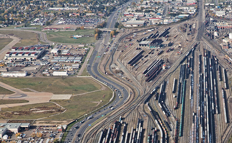 Aerial view of the Yellowhead Trail Freeway Conversion UC