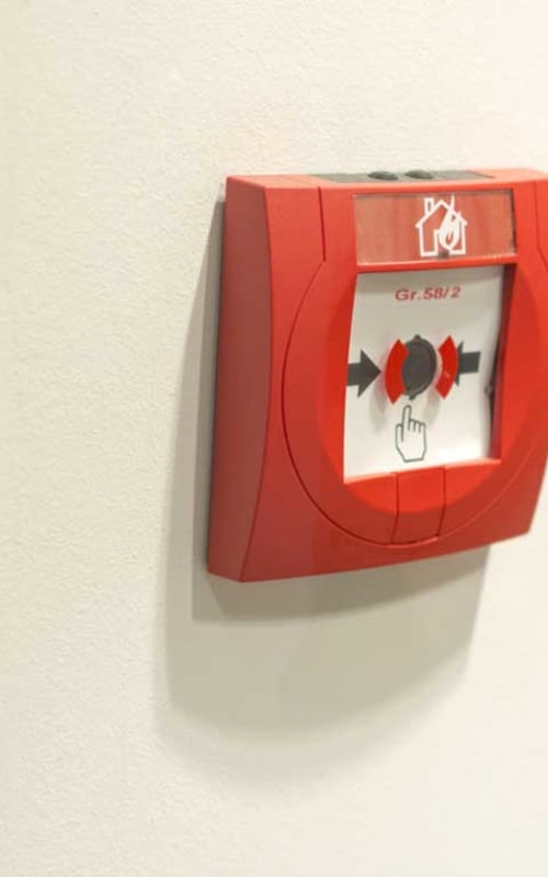 close up of a fire alarm system (EN 54 series), placed in the wall of a building for safety against fire