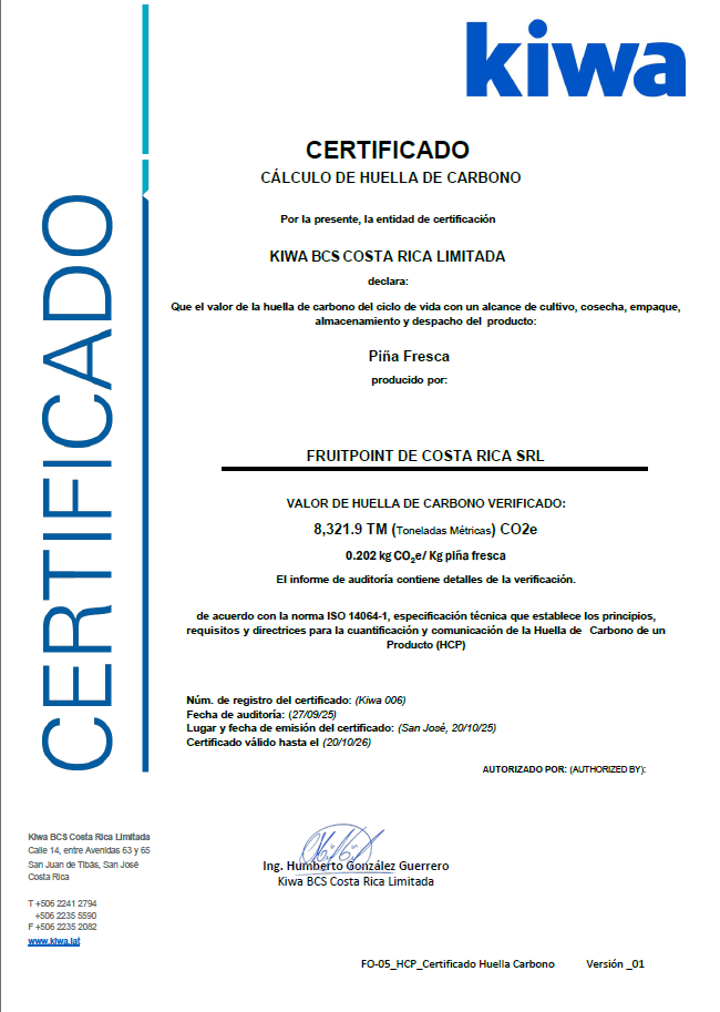Certificado CO2 FruitPoint
