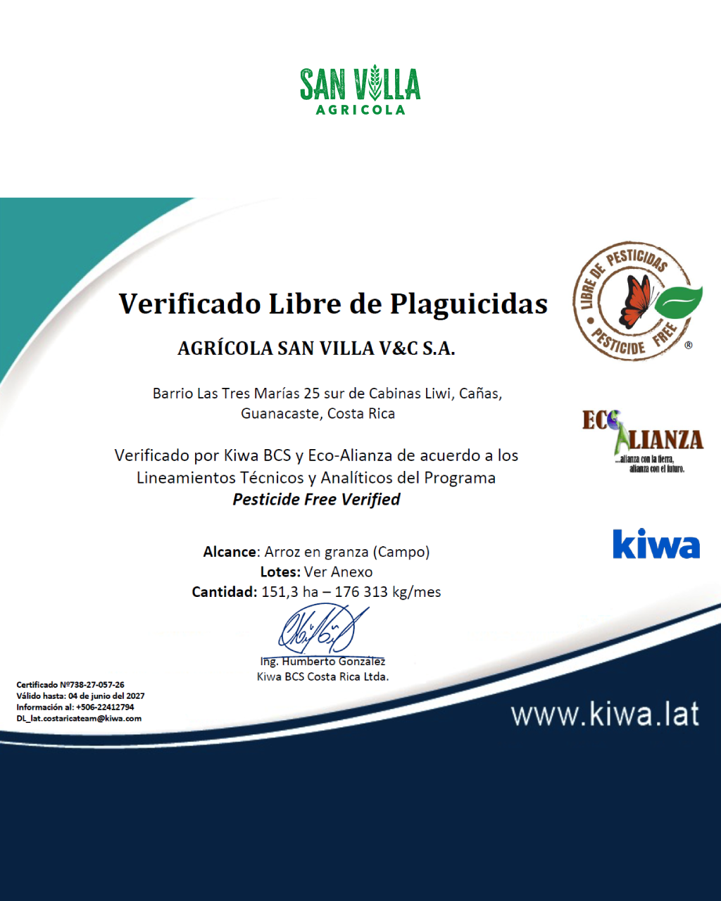 Certificado Agricola San Villa