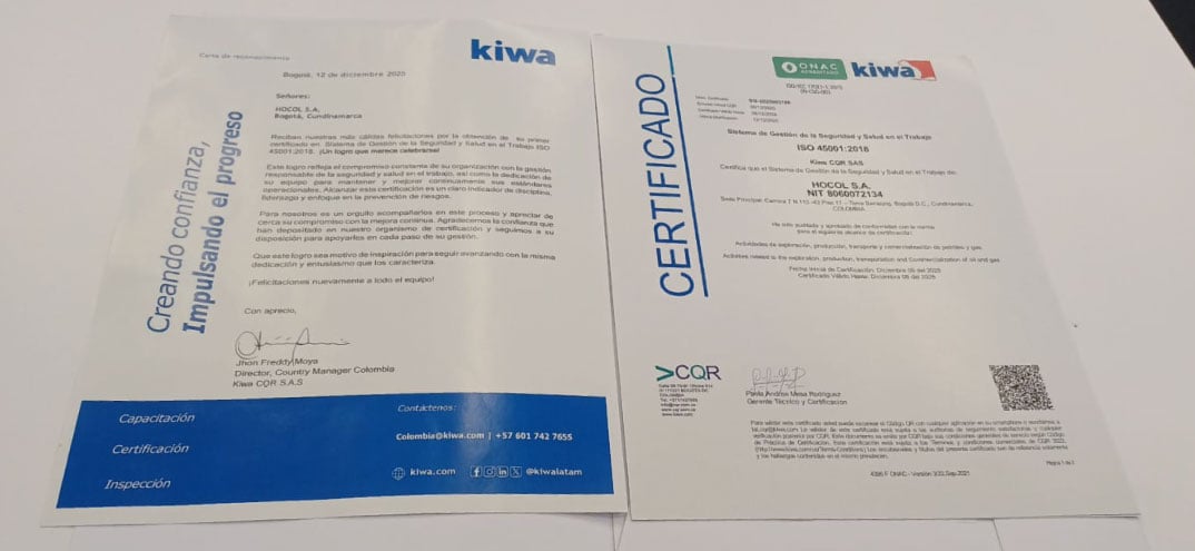 Certificado ISO 45001 Hocol-Kiwa