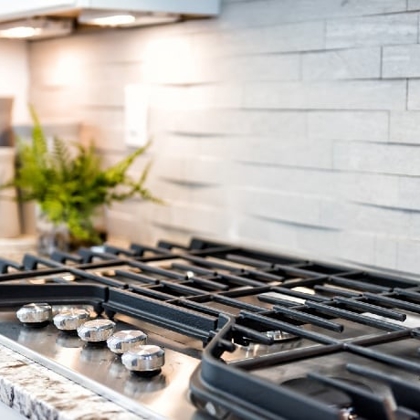 Gas stove in kitchen
