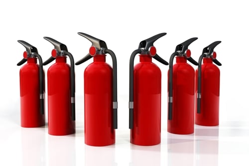 Red fire extinguishers