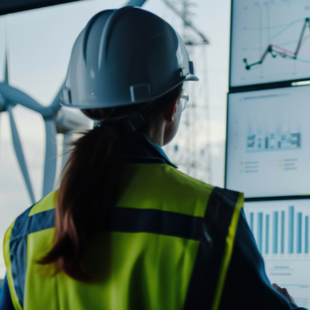 woman checking spreadsheet on energy optimization