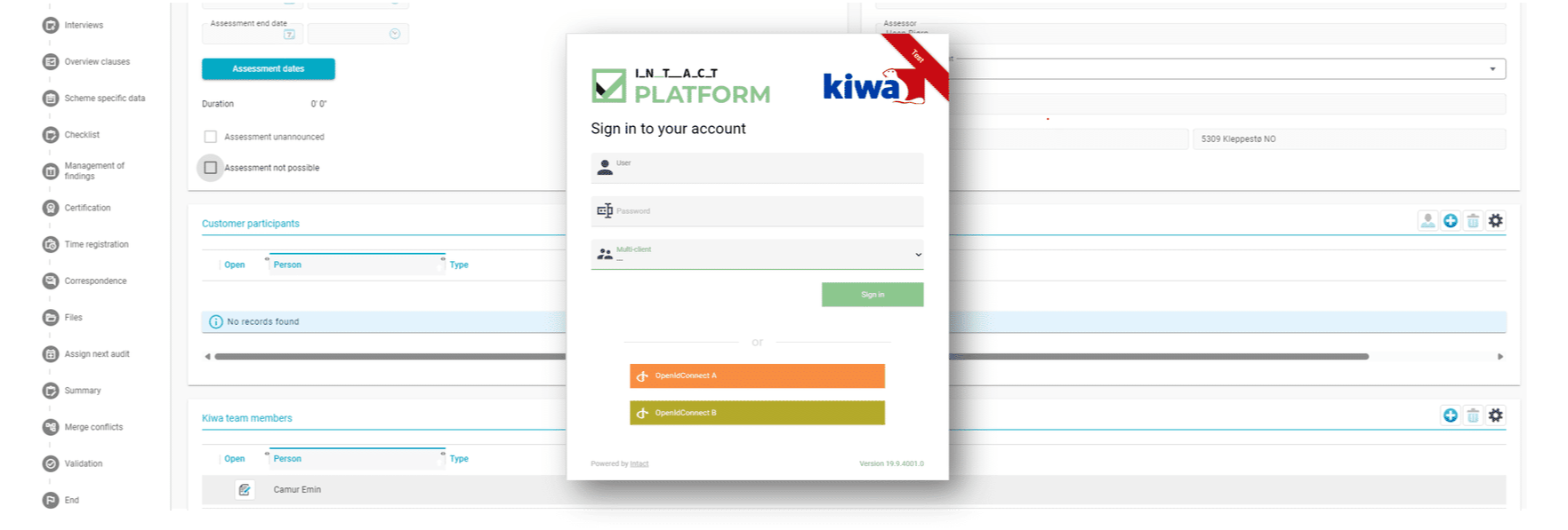 login page for Kiwa new Ecert Customer portal